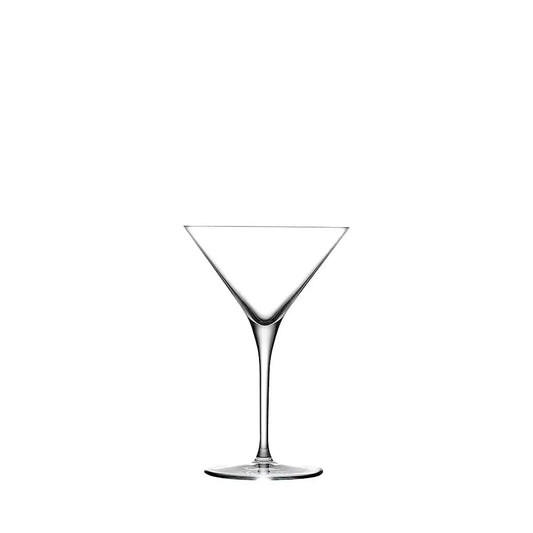 Verre à Martini vintage en cristal transparent, au design élégant avec une forme classique, présenté sur fond blanc.