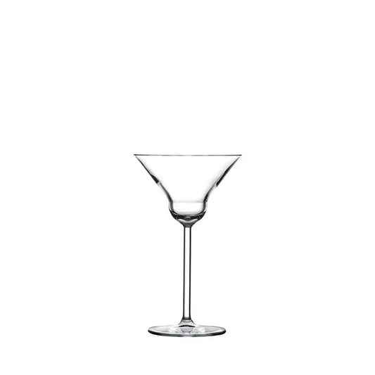 Verre à Martini en cristal transparent avec une silhouette élégante et arrondie, présenté sur fond blanc. Design raffiné, idéal pour déguster des cocktails sophistiqués.